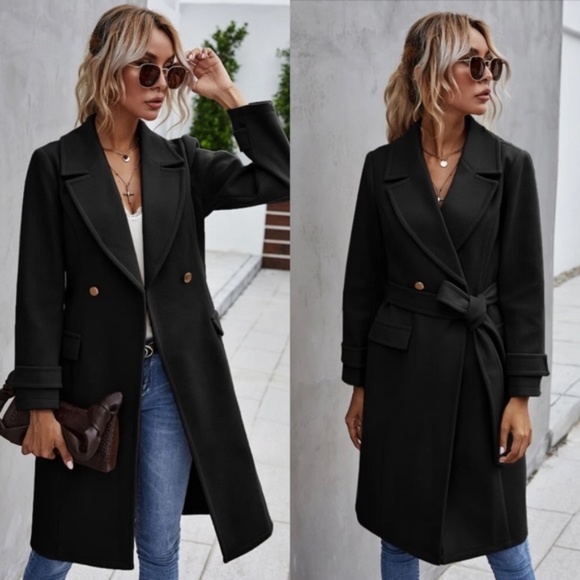 Jackets & Blazers - Trench Coat Double Breast Buttons belt pea coat